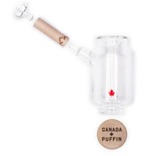 Load image into Gallery viewer, Canada Puffin handblown glass water pipe with maple wood