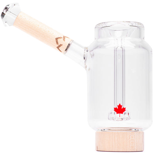 Handblown glass bubbler water pipe with Canadian Maple wood