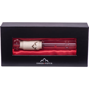 Handblown glass taster pipe packaged in a satin lined gift box